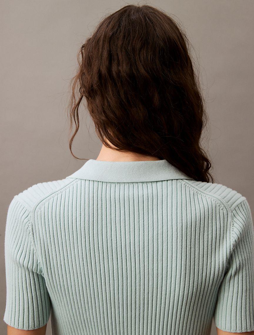 Smooth Cotton Rib Sweater Polo Shirt Product Image