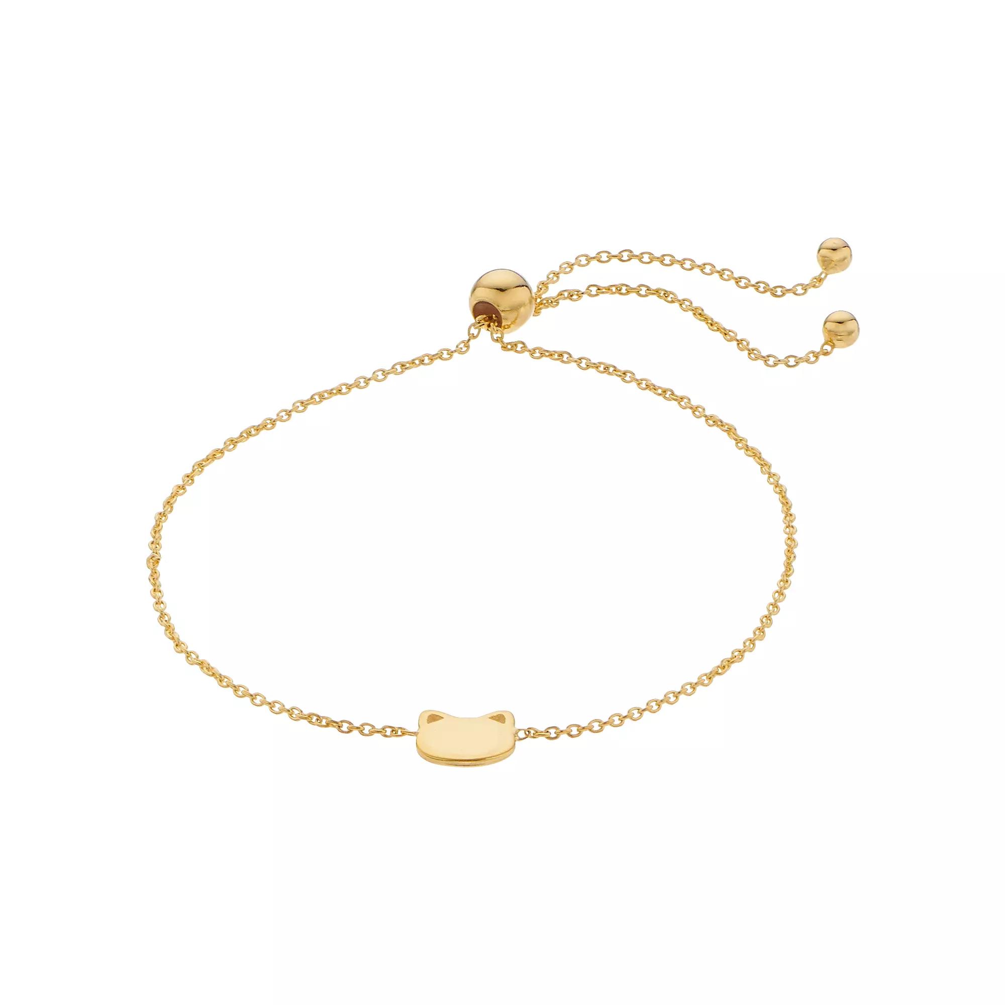 14k Gold Cat Charm Lariat Bracelet, Womens Product Image