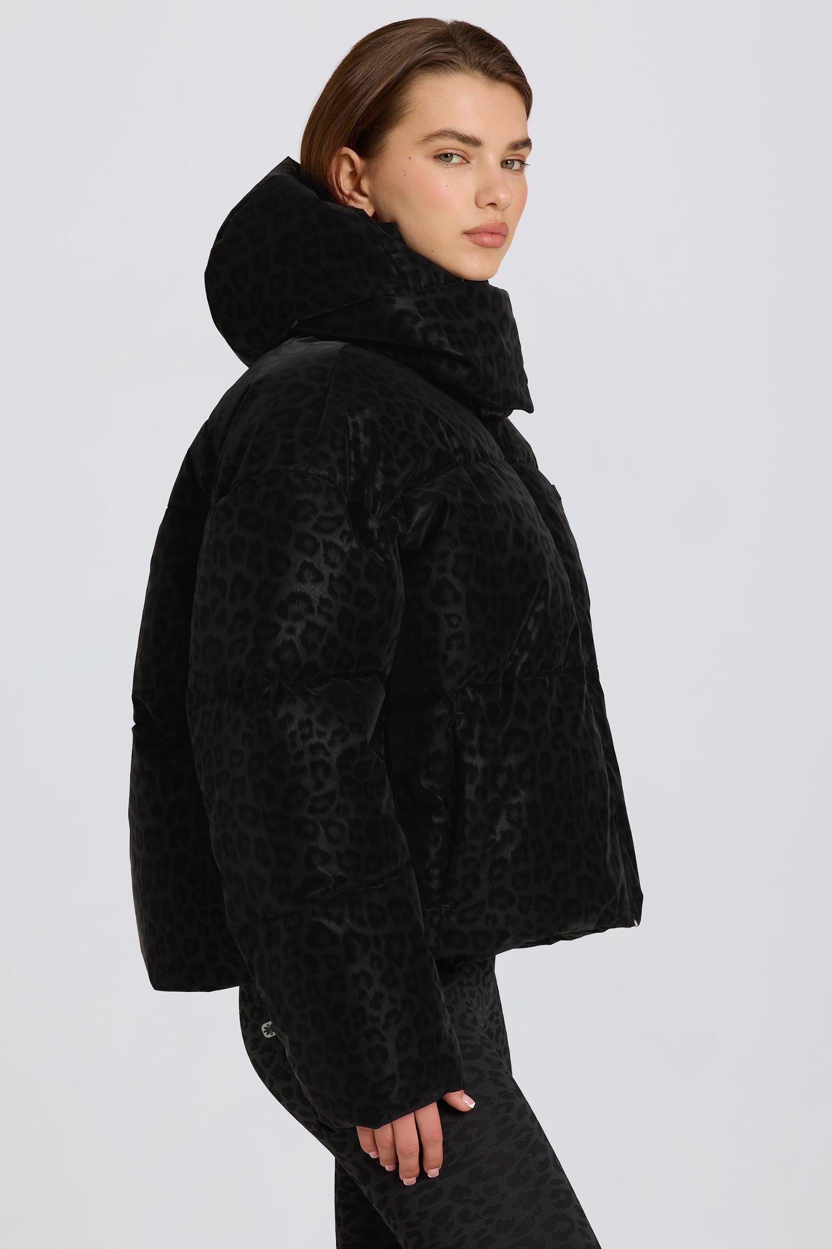 Waterproof Cropped Oversized Ski Jacket in Black Leopard Product Image