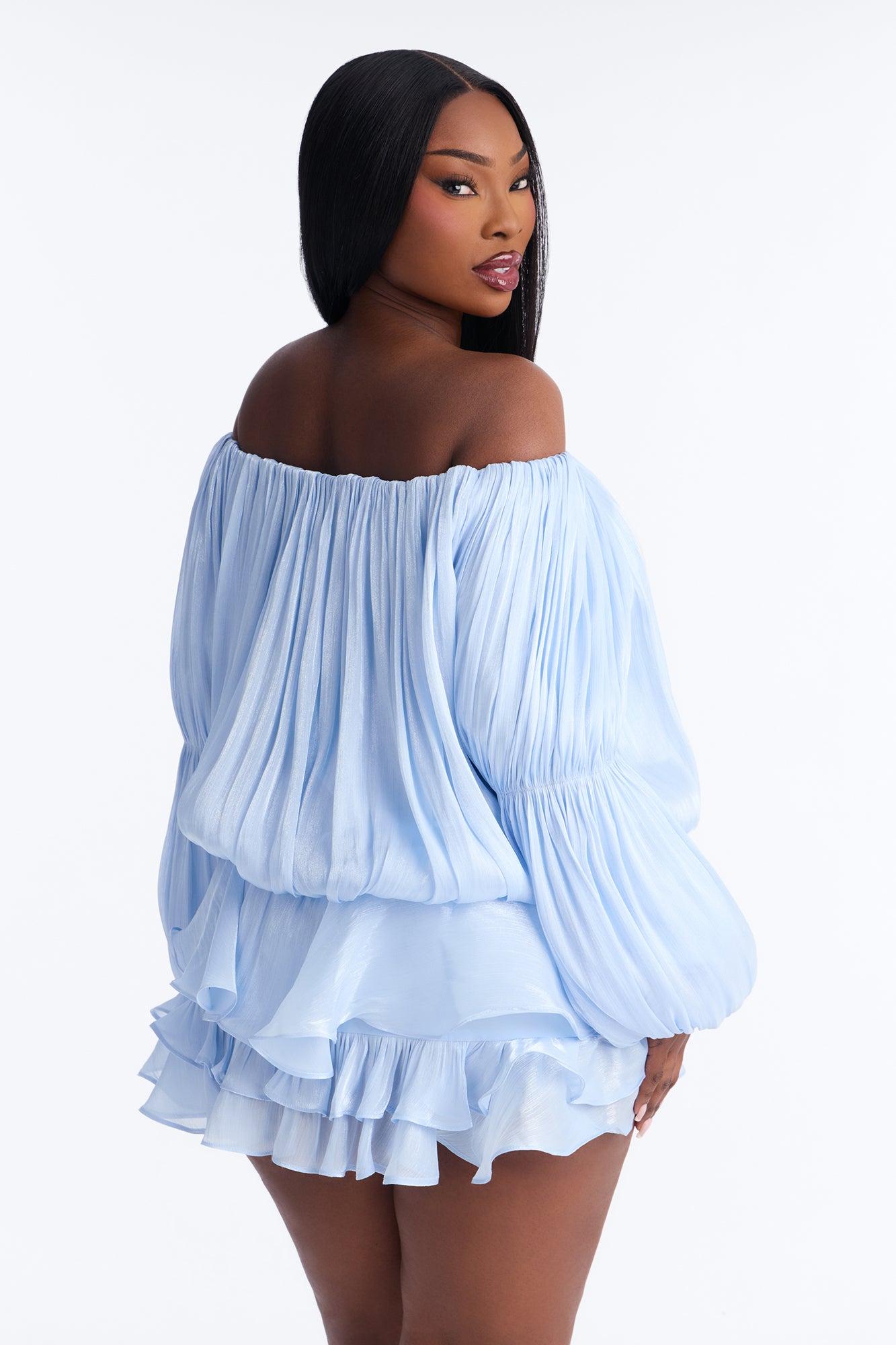 Oralee Off Shoulder Organza Mini Dress - Periwinkle Female Product Image