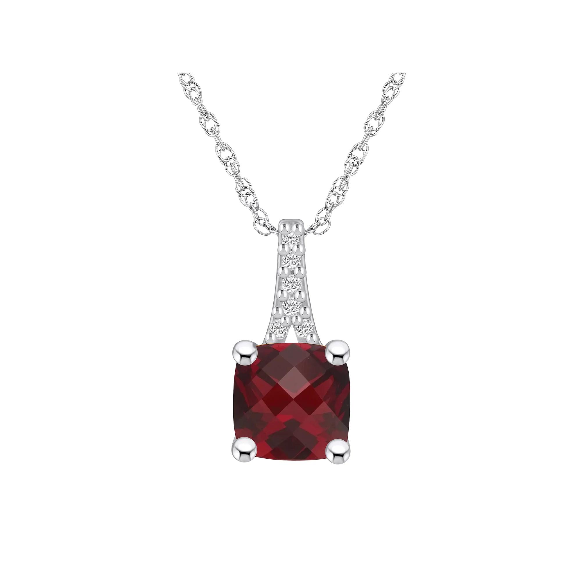 Alyson Layne 10k White Gold Cushion Gemstone Diamond Accent Pendant Necklace, Women's, Size: 18", Red Product Image