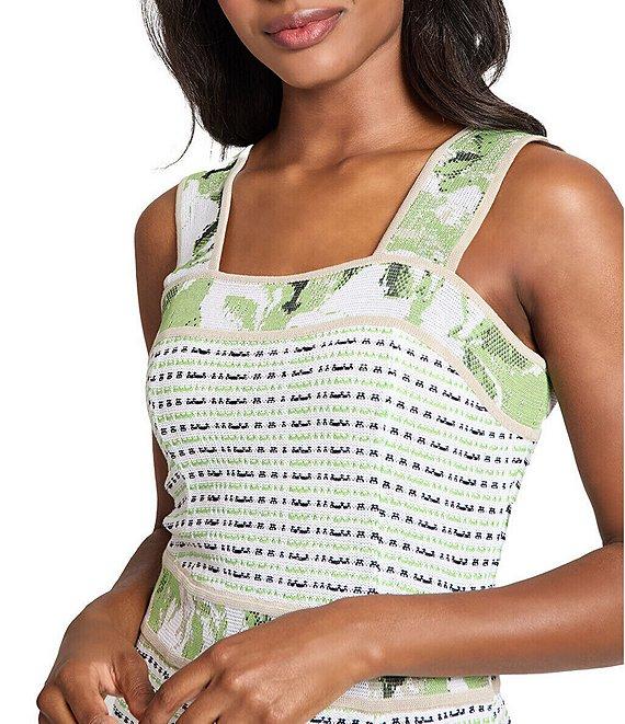 Ming Wang Stripe Knit Square Neck Sleeveless Fit-And-Flare Dress Product Image