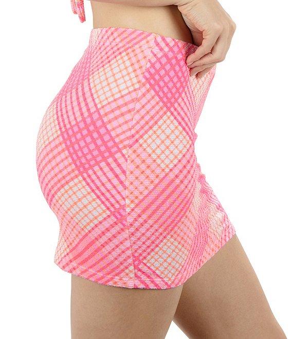 Hurley Ombre Plaid Pull-On Cover-Up Mini Skirt Product Image