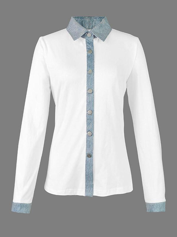 Long Sleeves Skinny Buttoned Split-Joint Lapel Blouses&Shirts Tops Product Image