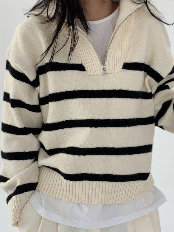 Striped Half Zip Pullover Sweater Product Image