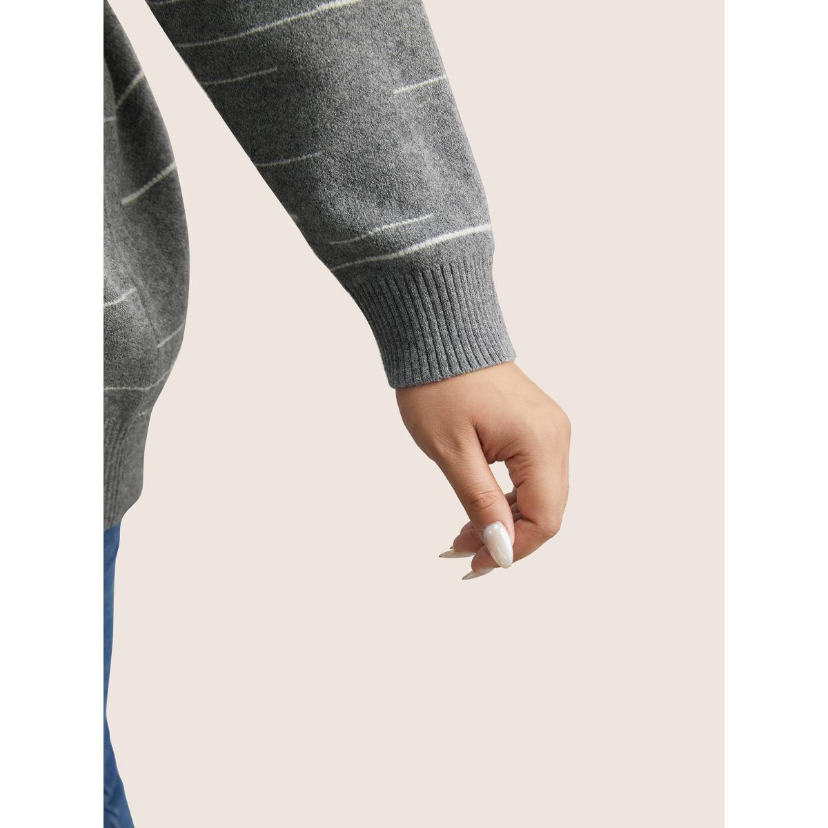 Plus Size Supersoft Essentials Asymmetrical Striped Round Neck Pullover Gray Women Casual Long Sleeve Round Neck Everyday Pullovers BloomChic 28/5X Product Image