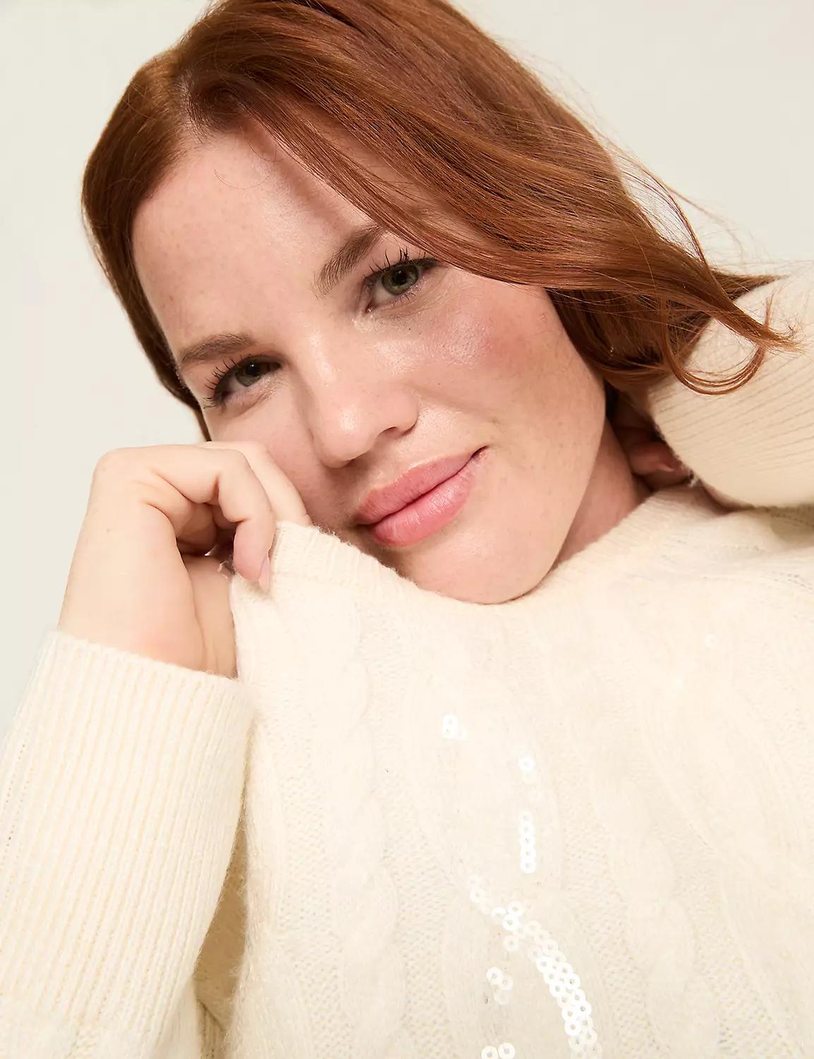 Sequin Cable Knit Sweater Product Image