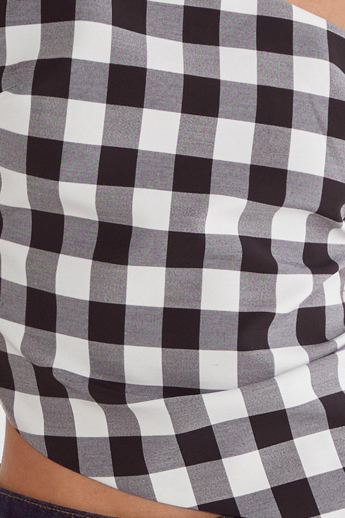 Gingham Tailored Asym Neck Top Product Image