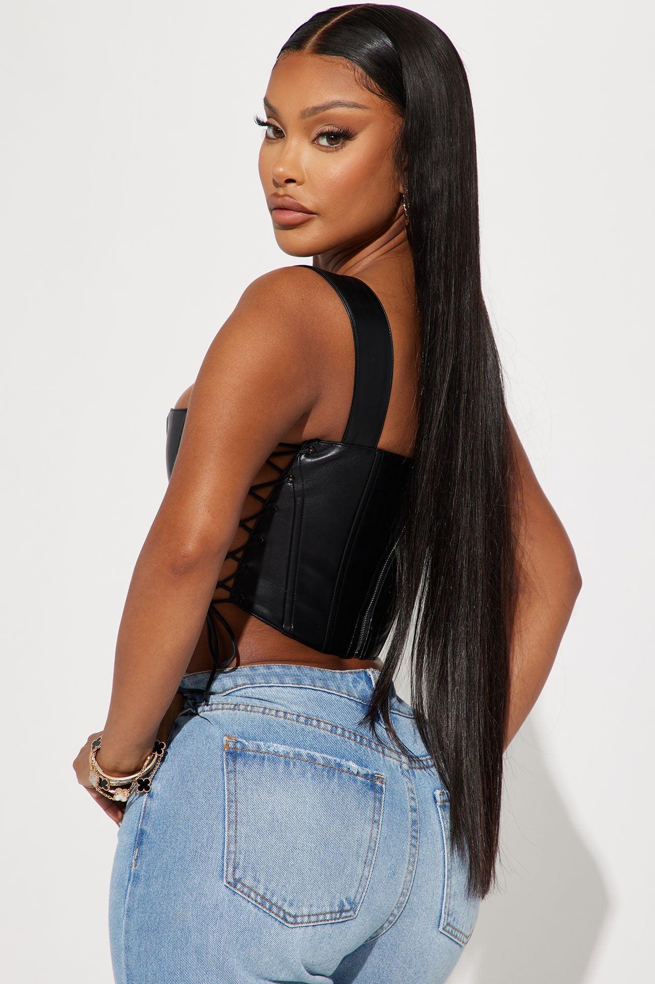 Side Struttin' Faux Leather Corset Top - Black Product Image