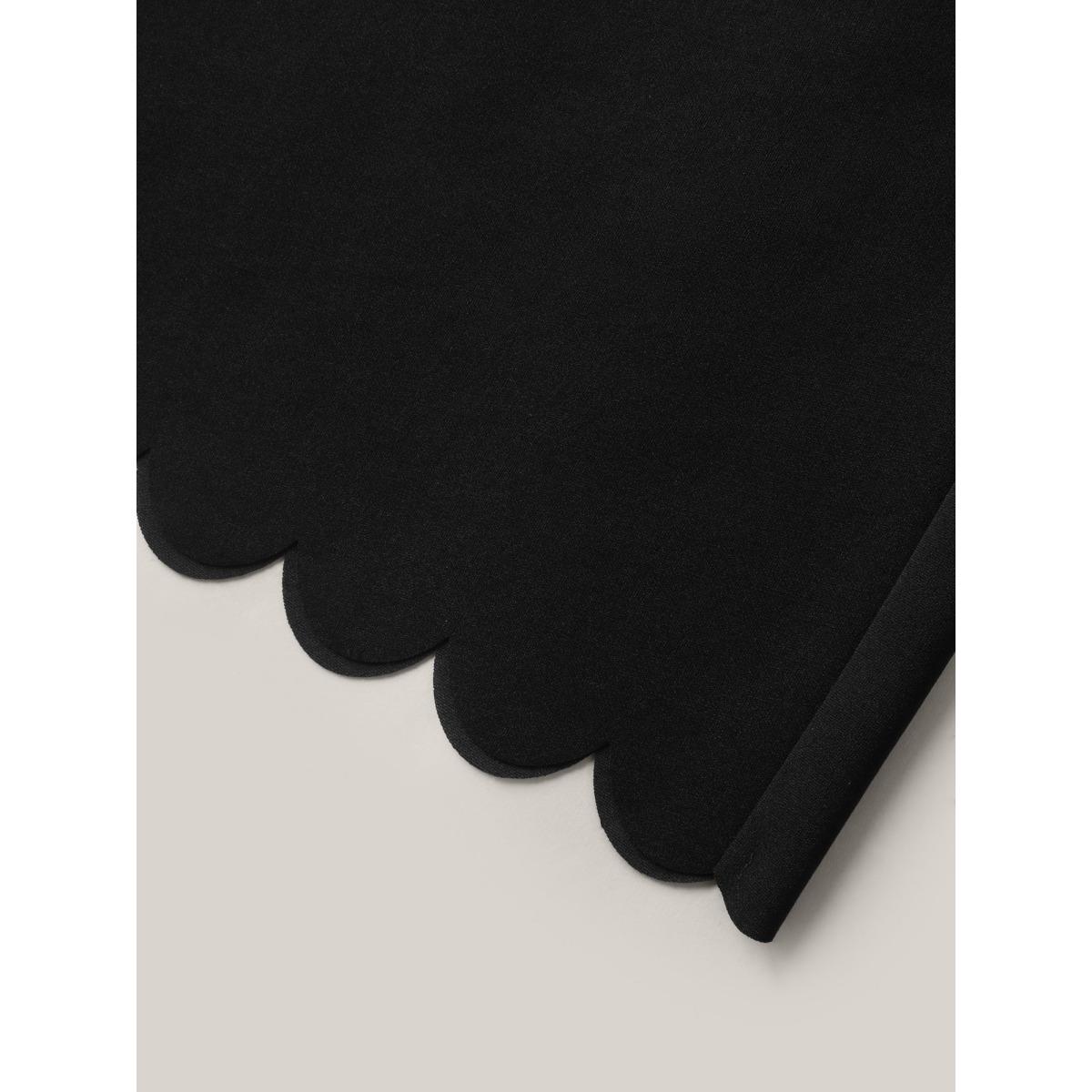 Plus Size Scalloped Hem Wide-Leg Solid Pants Women Black Office Wide Leg Mid Rise Office Pants BloomChic 12/L Product Image