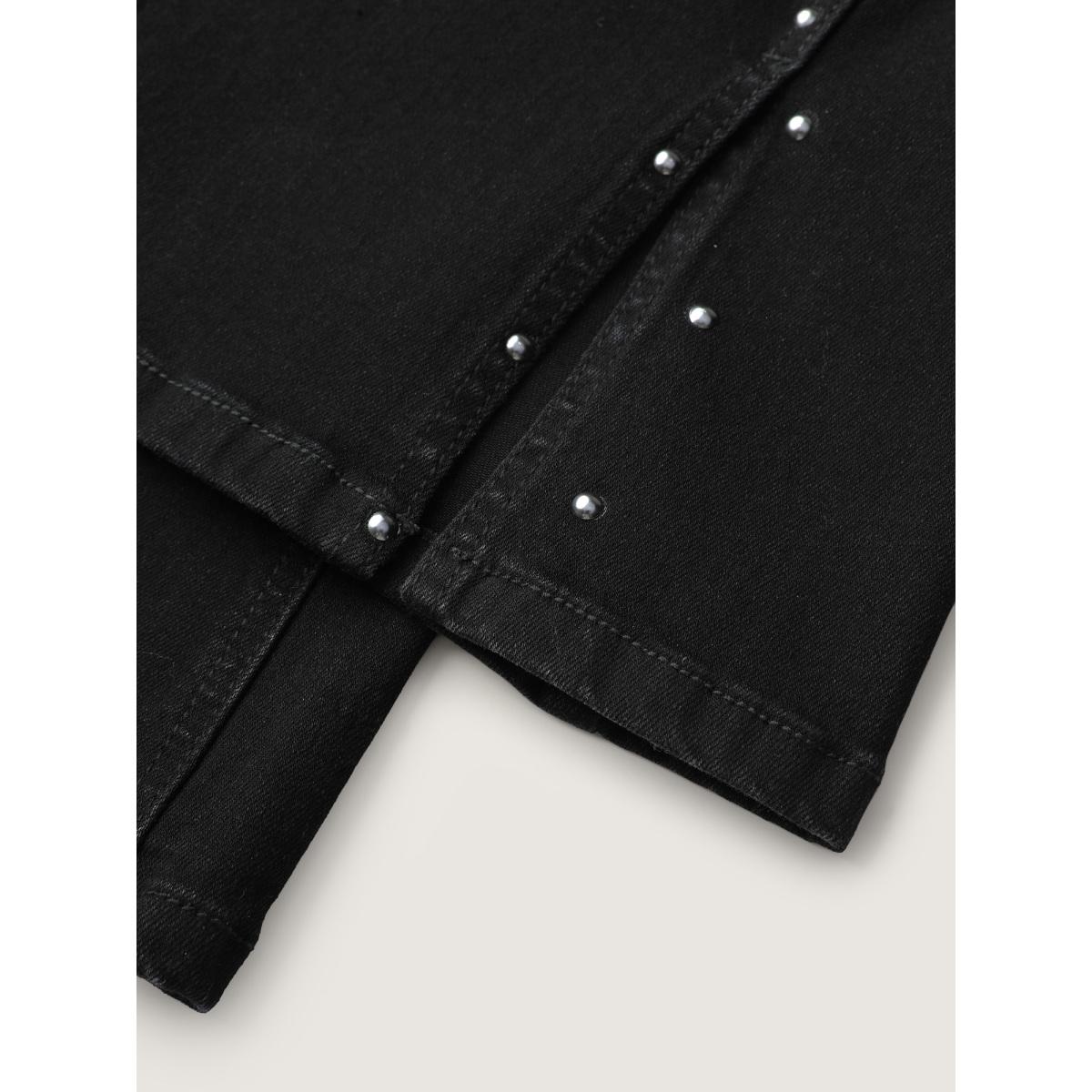 Plus Size Rhinestone Mid-Rise Flared Hem Jeans Women Denimblack Timeless Rhinestone detailing High stretch Slanted pocket Jeans BloomChic 16/1X Product Image