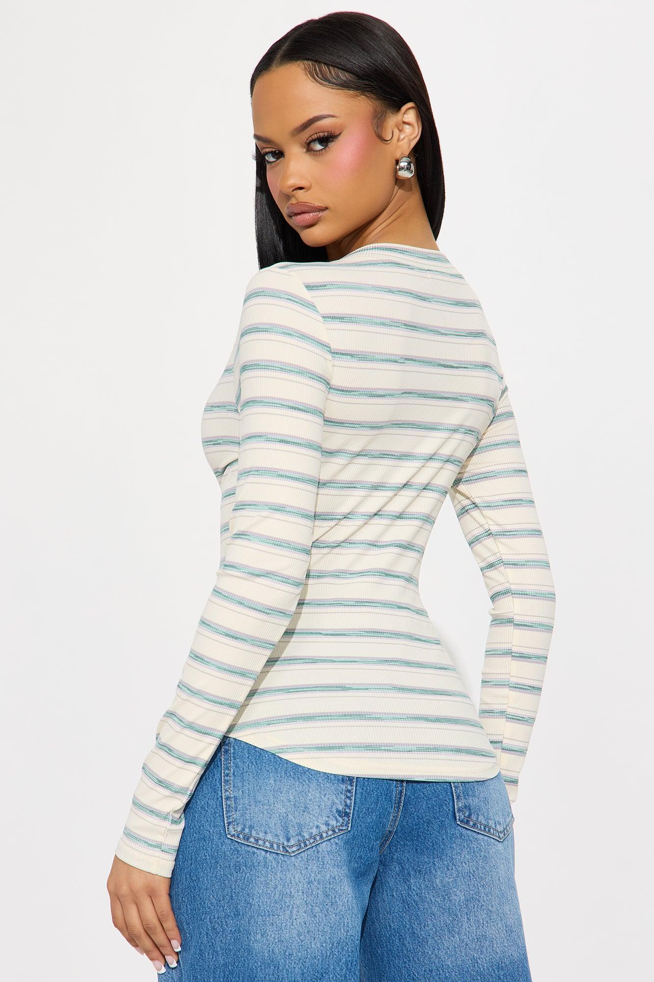 Sara Striped Button Front Top - Cream/combo Product Image