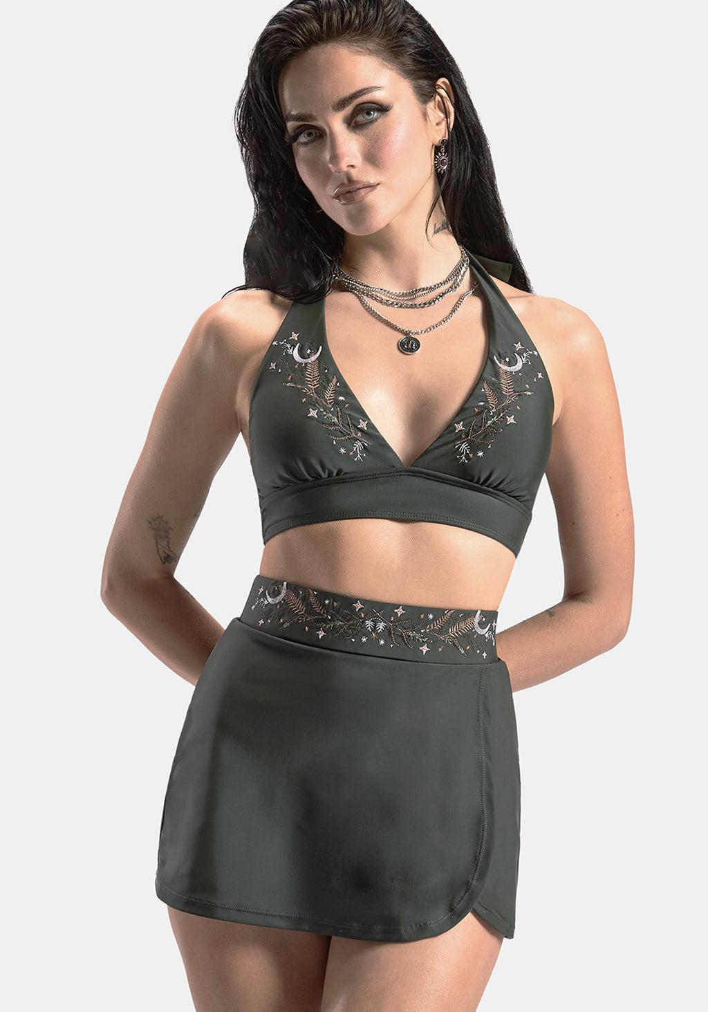 Abellona Embroidered Halter Neck Bikini Top Product Image