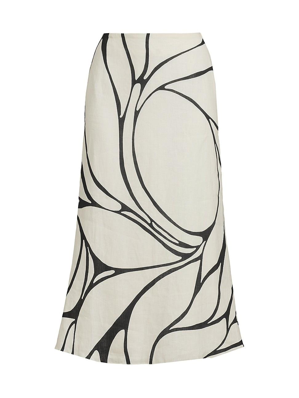 Womens Fabiana Abstract Linen Midi-Skirt Product Image