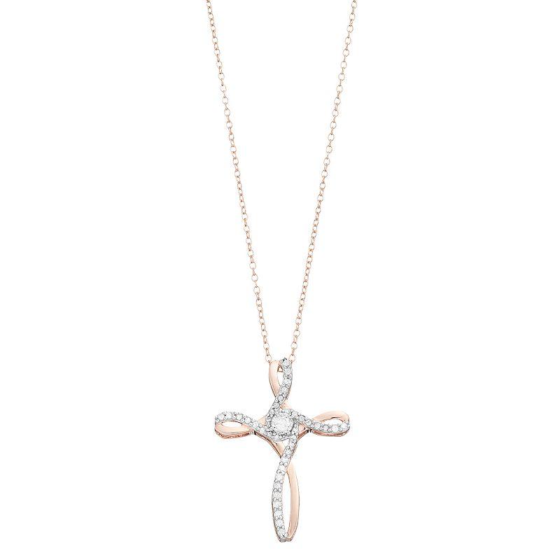 Diamond Brilliance Sterling Silver 1/4 Carat T.W. Diamond Cross Pendant Necklace, Women's, Size: 18" Product Image
