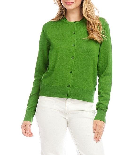 Karen Kane Ribbed Crew Neck Long Sleeve Button Front Cardigan Product Image