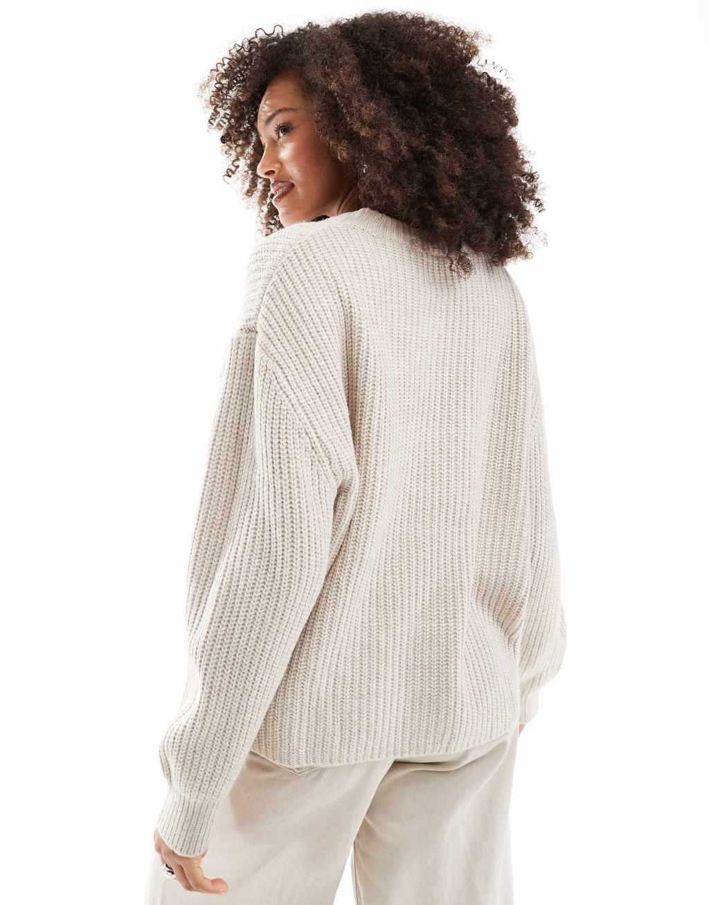ASOS DESIGN chunky crew neck rib sweater in oatmeal Product Image