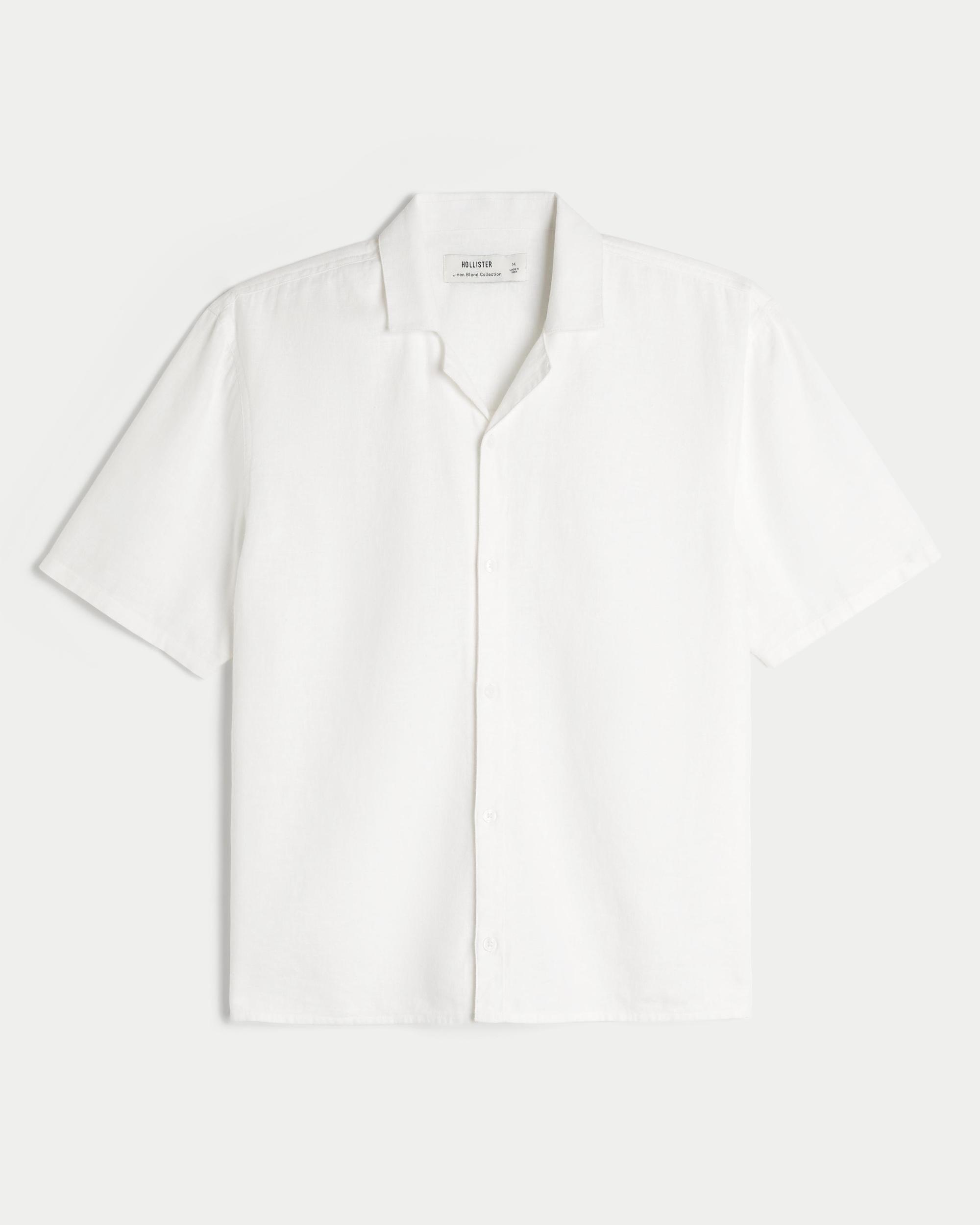 Boxy Short-Sleeve Linen-Blend Shirt Product Image