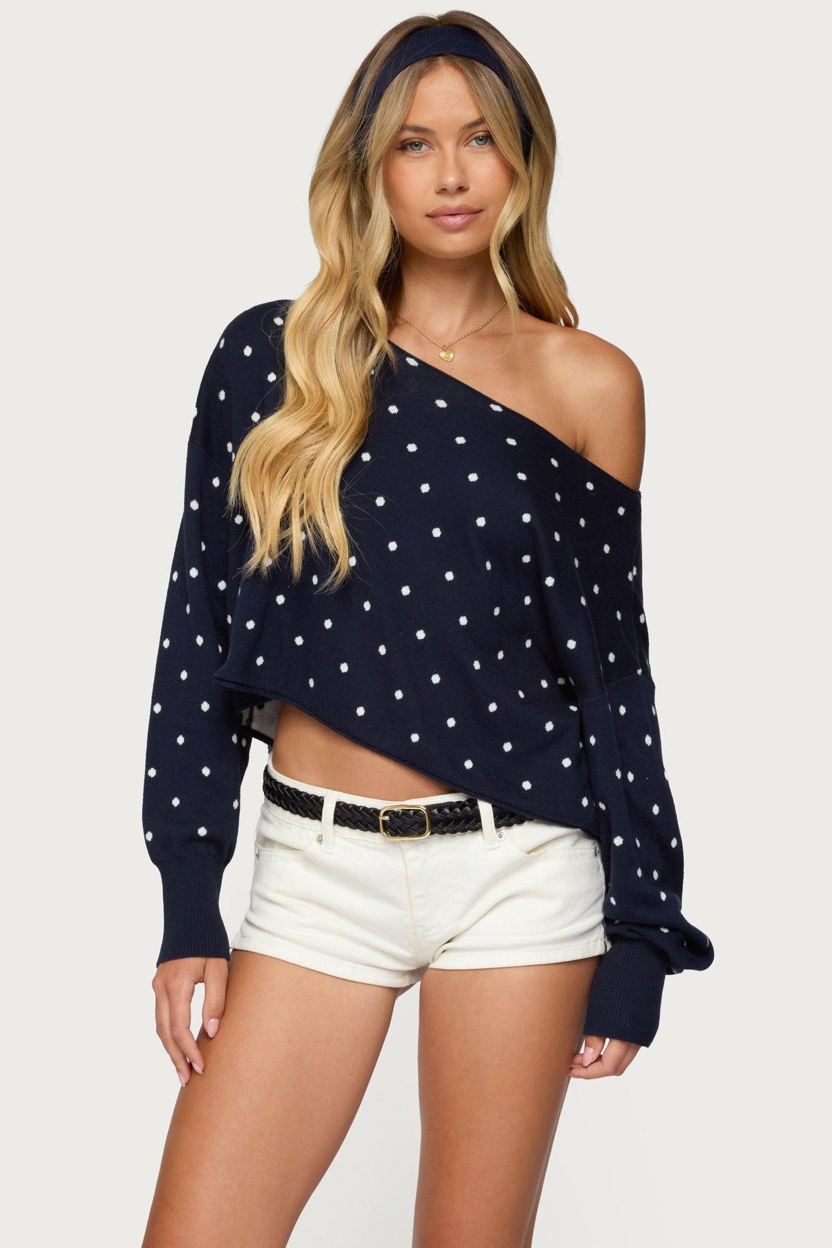 Oversized Off Shoulder Polka Dot Sweater Product Image