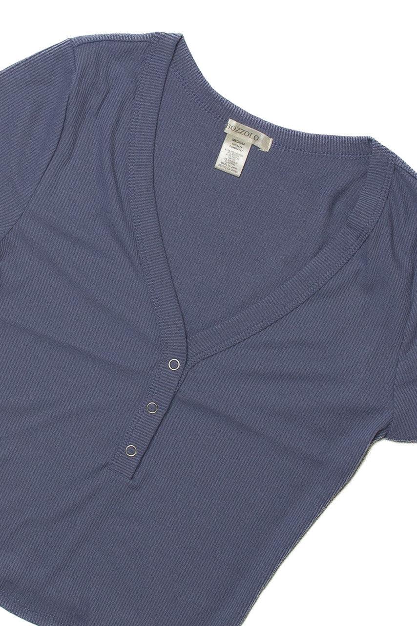 Blue Deep V Ribbed Snap Product Image
