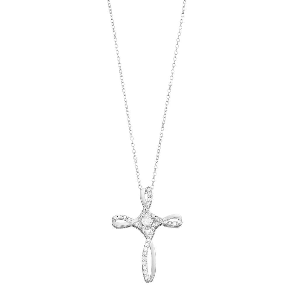 Diamond Brilliance Sterling Silver 1/4 Carat T.W. Diamond Cross Pendant Necklace, Women's, Size: 18" Product Image