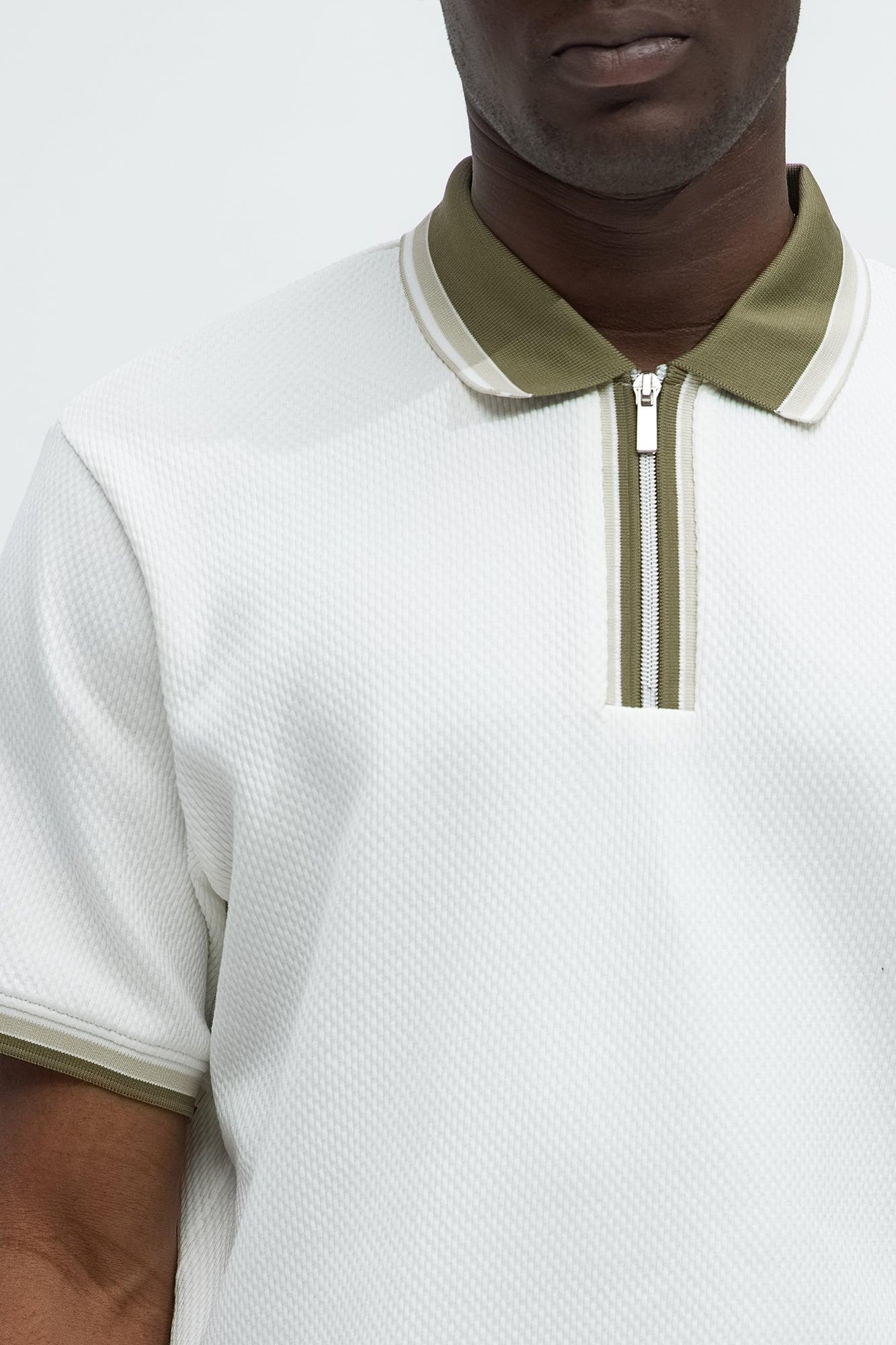 Striped Tipped Short Sleeve Textured Polo - White/combo Product Image