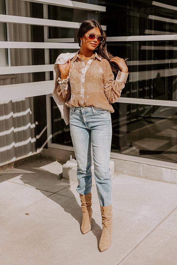 Rooftop Soiree Velvet Burnout Top In Iced Latte Product Image