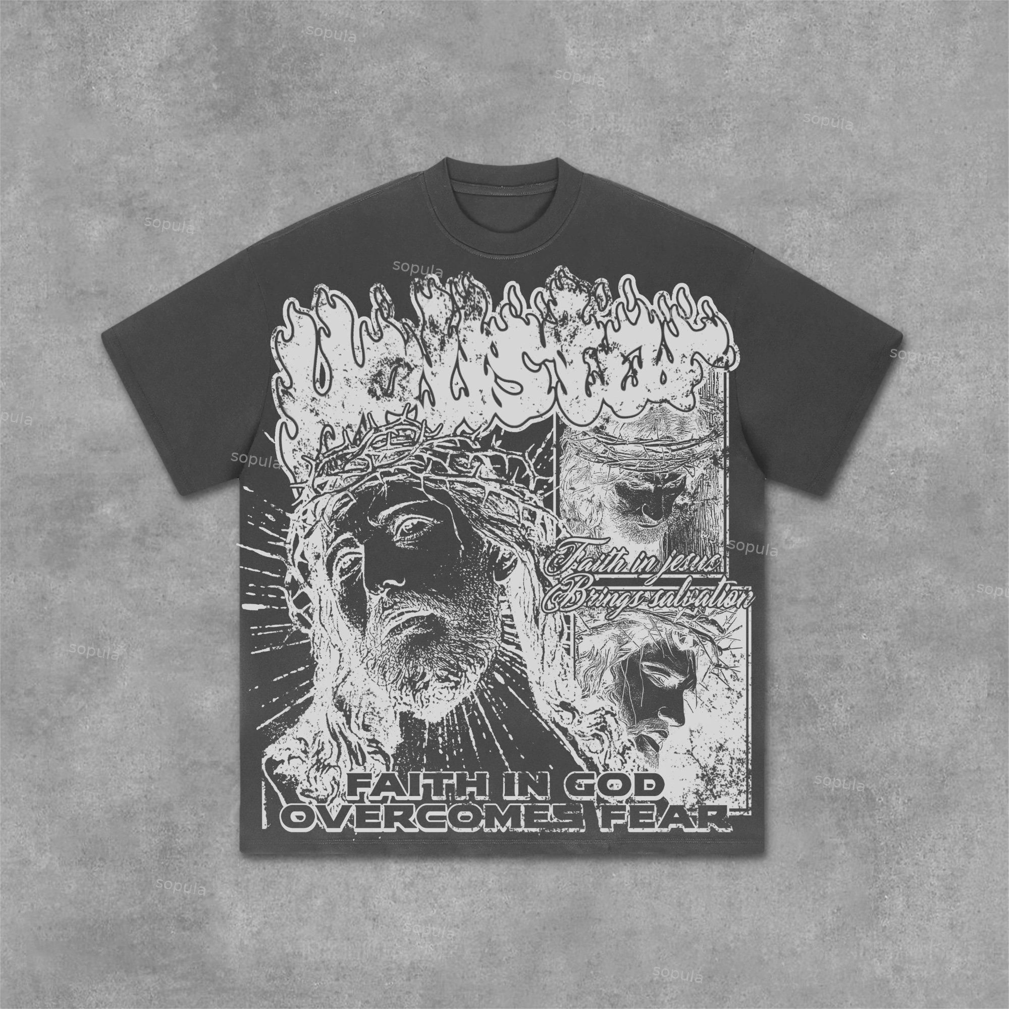 Sopula Jesus & God New Retro Old Graphic Cotton T-Shirt Product Image