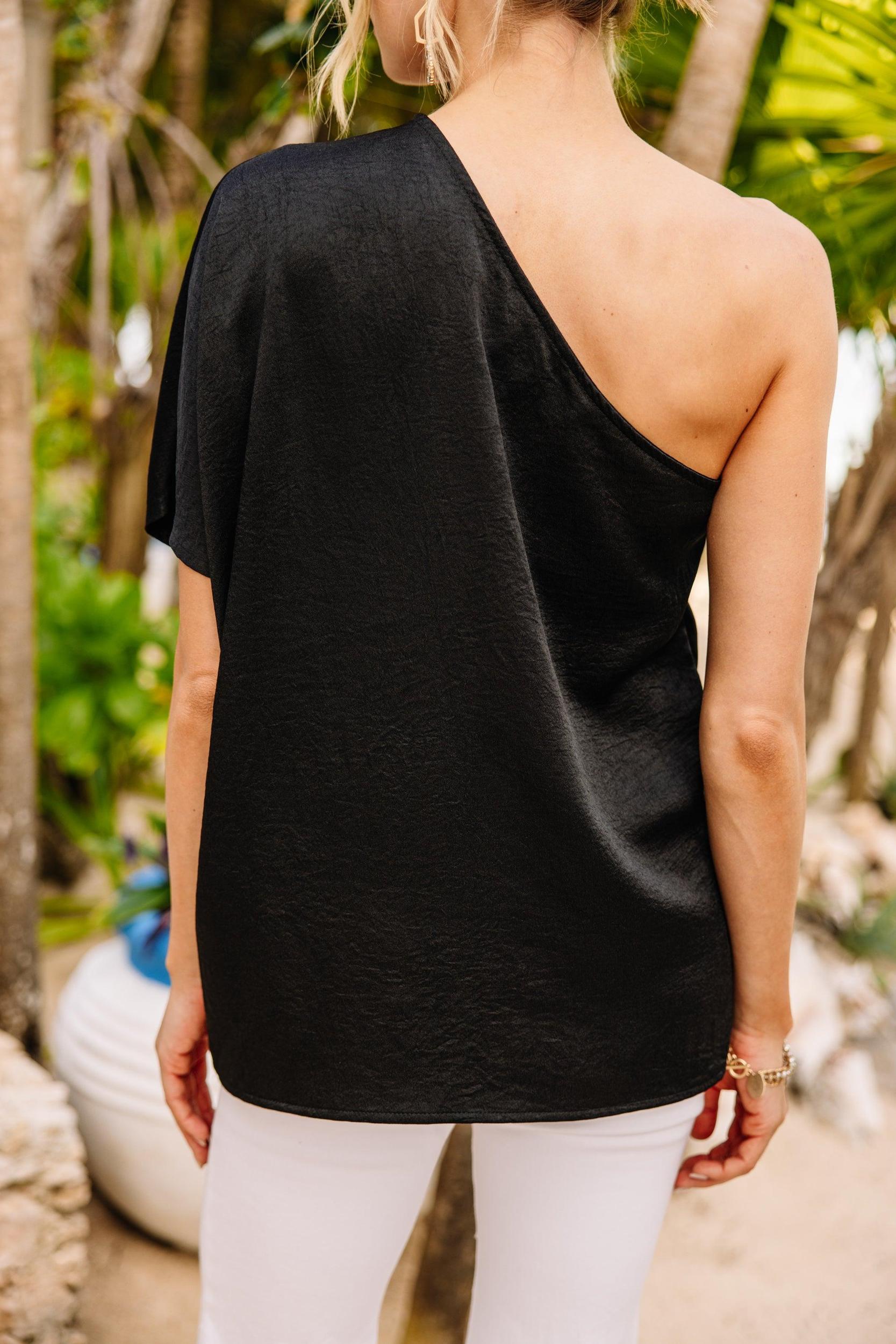 Go With You Black One Shoulder Top Female Product Image