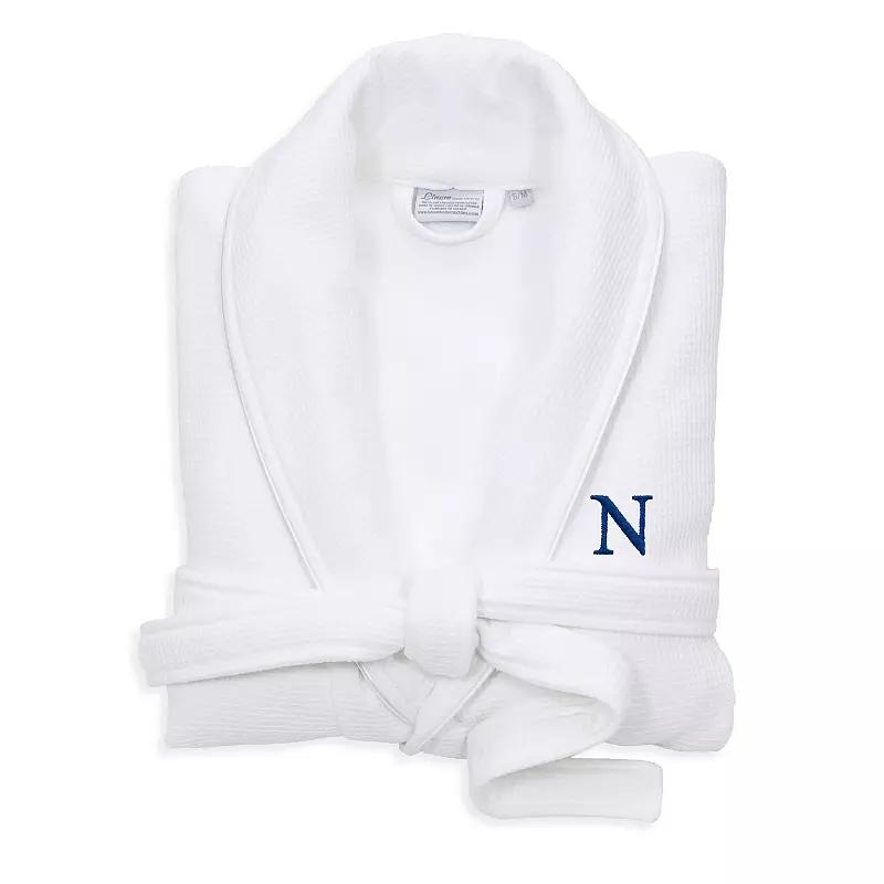 Linum Home Textiles Turkish Cotton Personalized Satin Piped Trim Waffle Terry White Bathrobe, Adult Unisex,  Product Image
