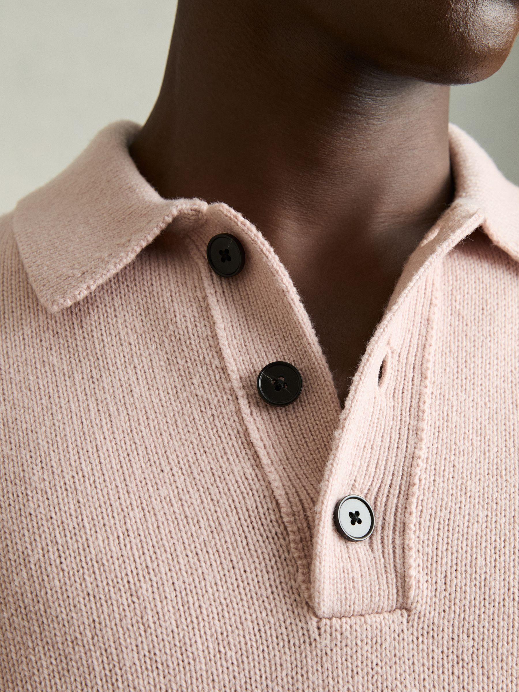 Wool-Blend Long-Sleeve Polo Shirt in Soft Pink Product Image