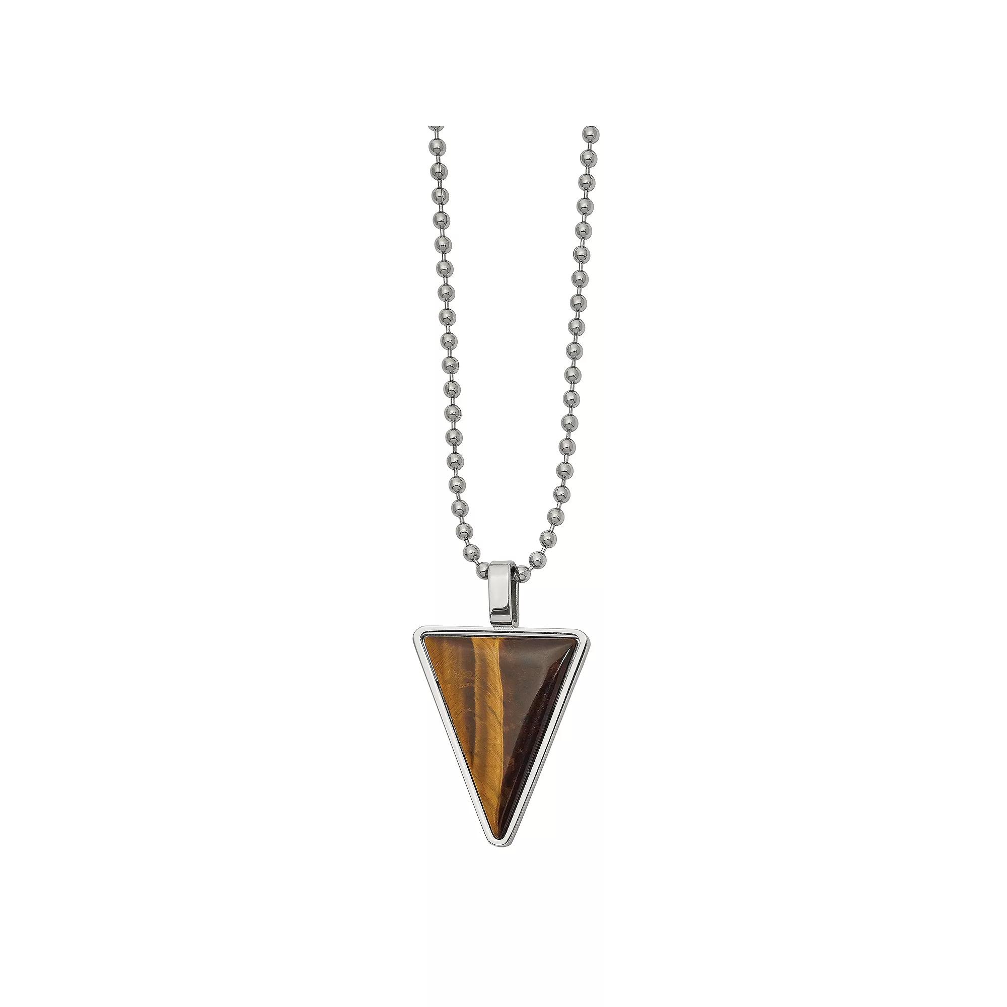 Mens Stainless Steel Tigers Eye Triangle Necklace Product Image
