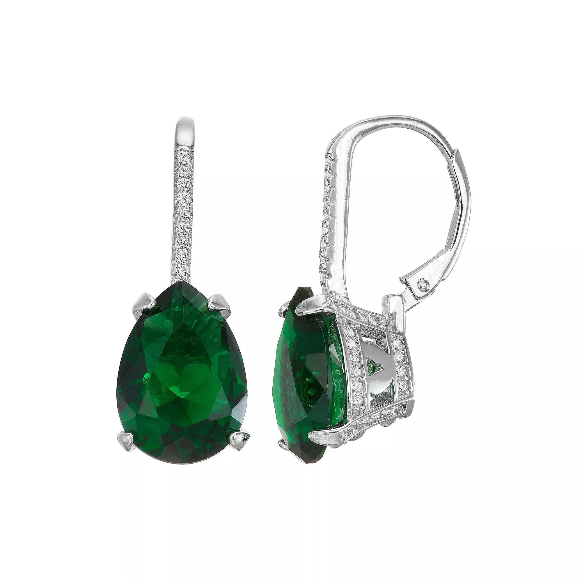 Designs by Gioelli Sterling Silver Simulated Gemstone Teardrop Leverback Earrings, Women's, Simulated Green Product Image