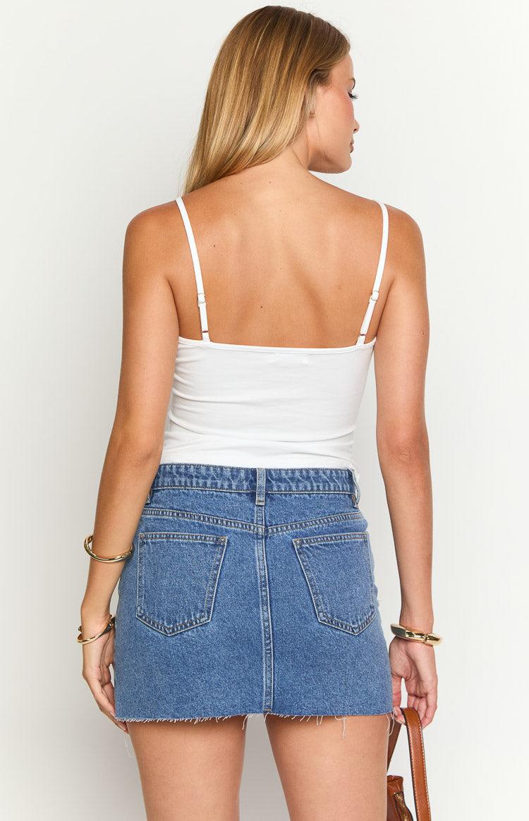 Siletto Mid Wash Denim Low Rise Mini Skirt Girls Product Image