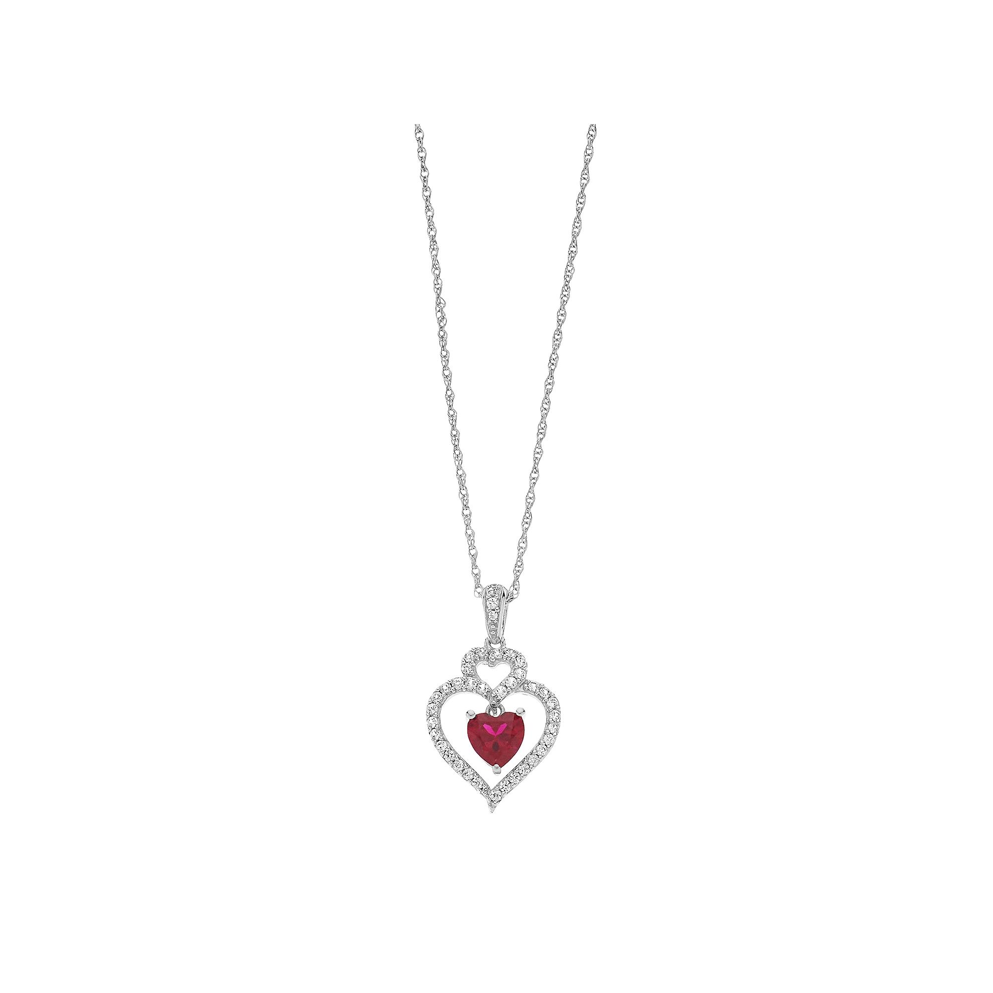Sterling Silver Lab-Created Ruby & Lab-Created White Sapphire Heart Pendant Necklace, Women's, Size: 18" Product Image