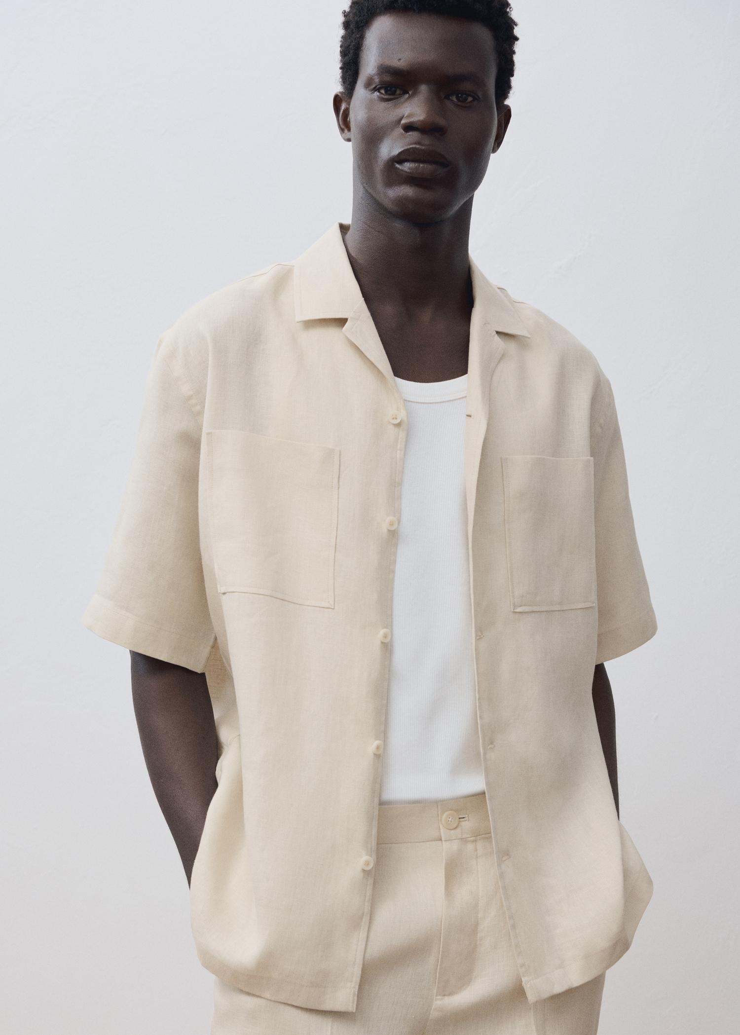 100% linen bowling-collar shirt - Men | MANGO USA Product Image