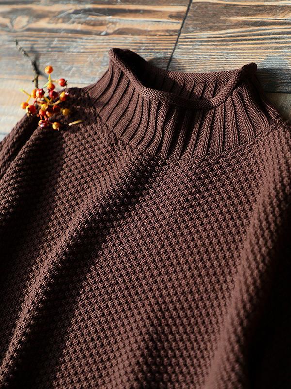 Casual Loose Long Sleeves Solid Color High-Neck Sweater Tops Product Image