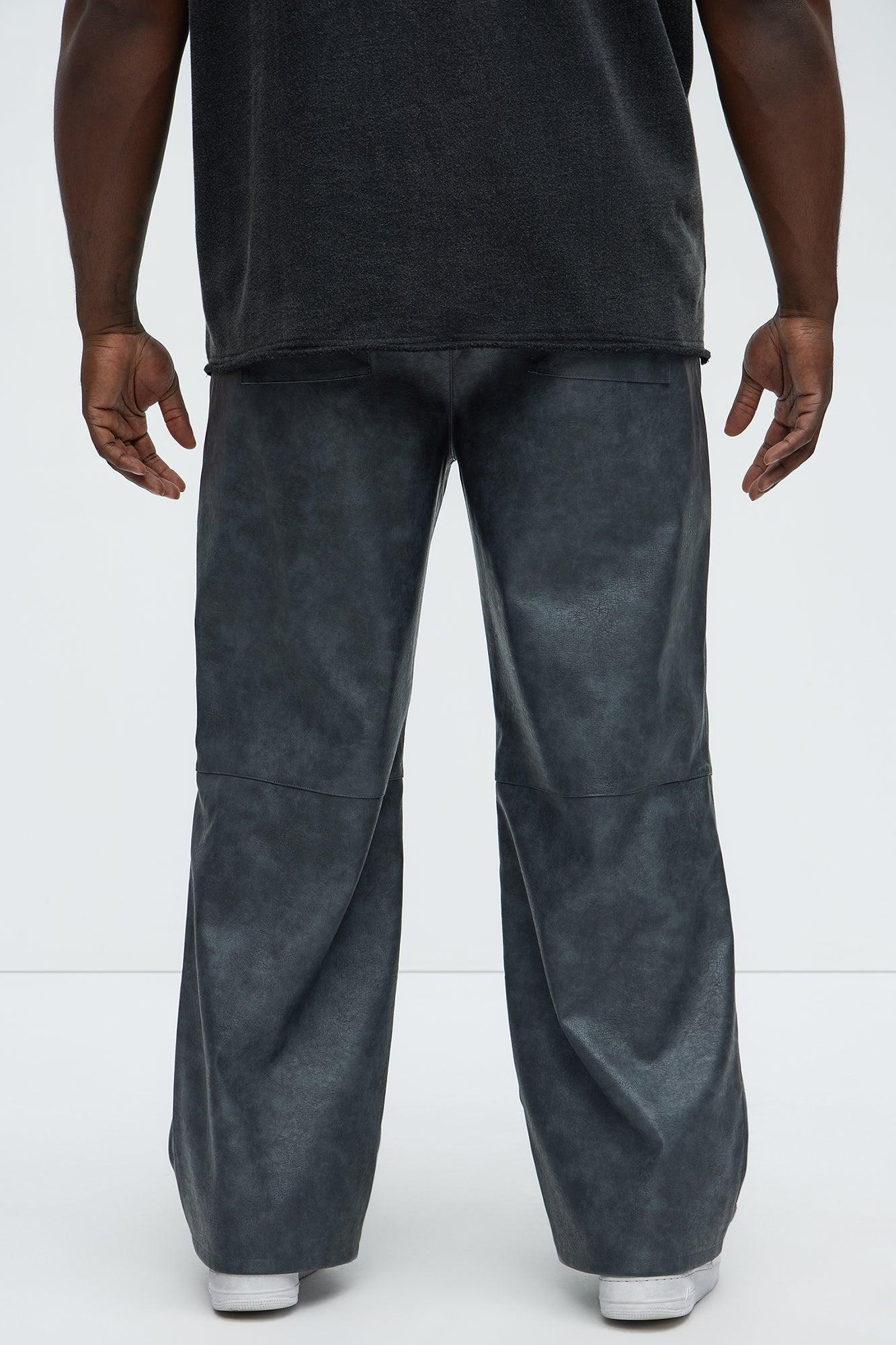 Baggy Pleather Cargo Pants - Black Product Image