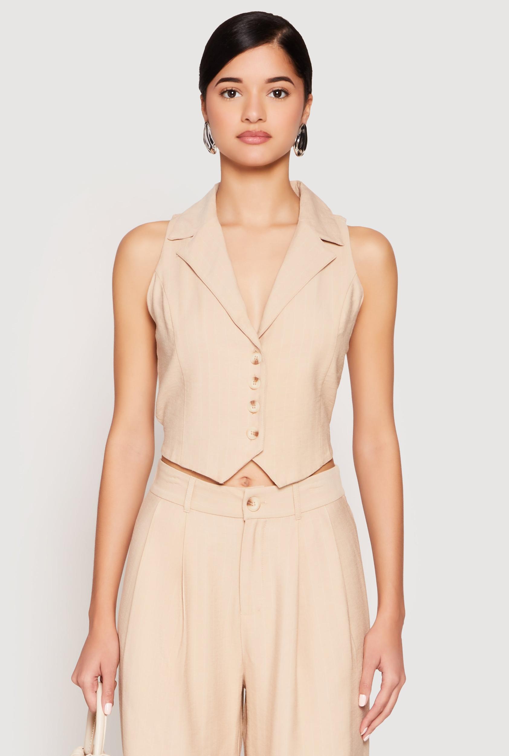 Womens Pinstripe Tie Back Blazer Vest Product Image