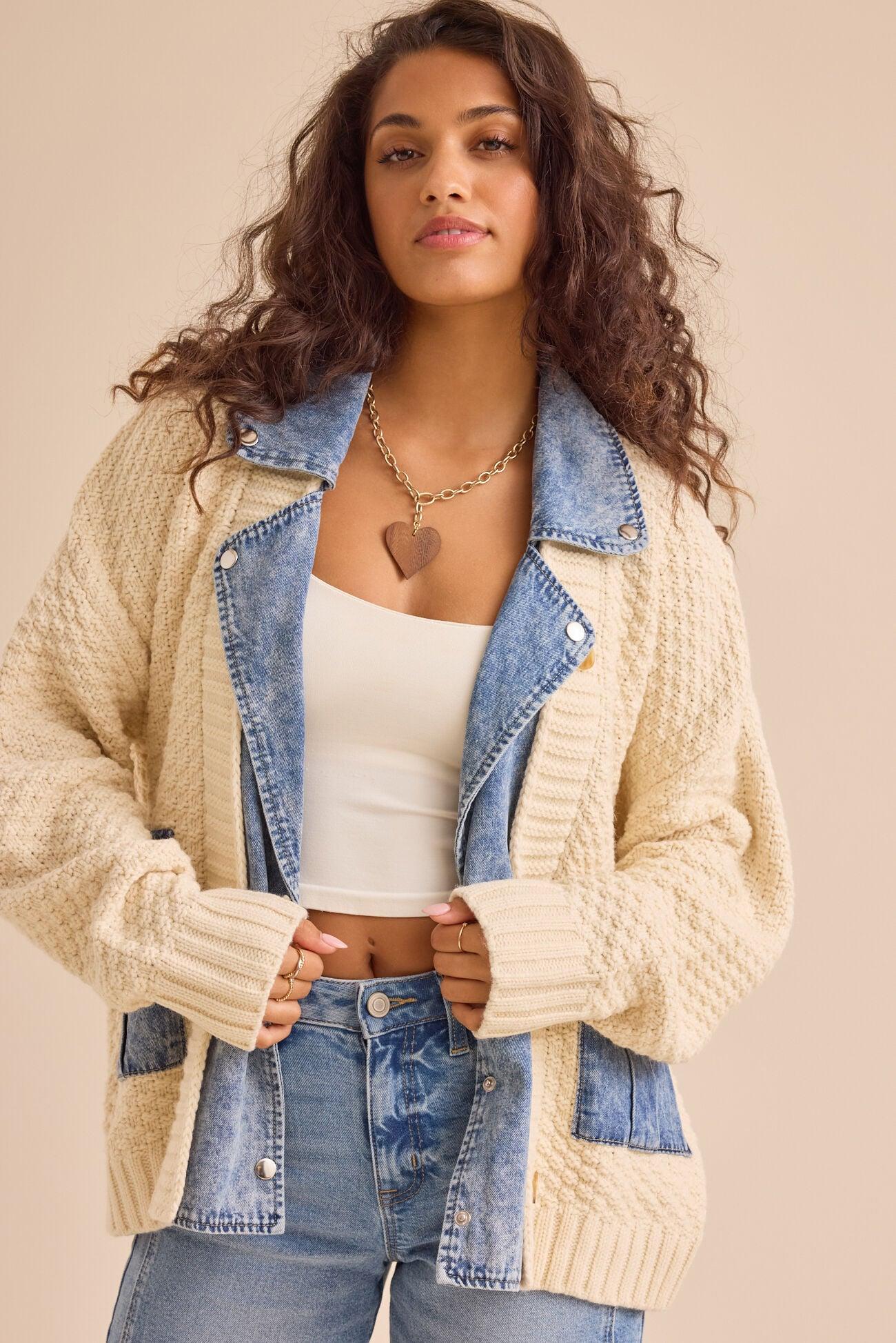 Hadley Cable Denim Mixed Cardigan Product Image