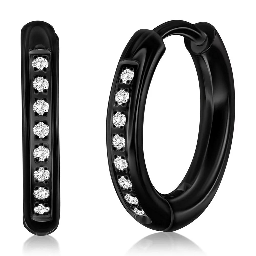 Metallo 15mm Cubic Zirconia Huggie Hoop Earrings, Men's, Black Product Image