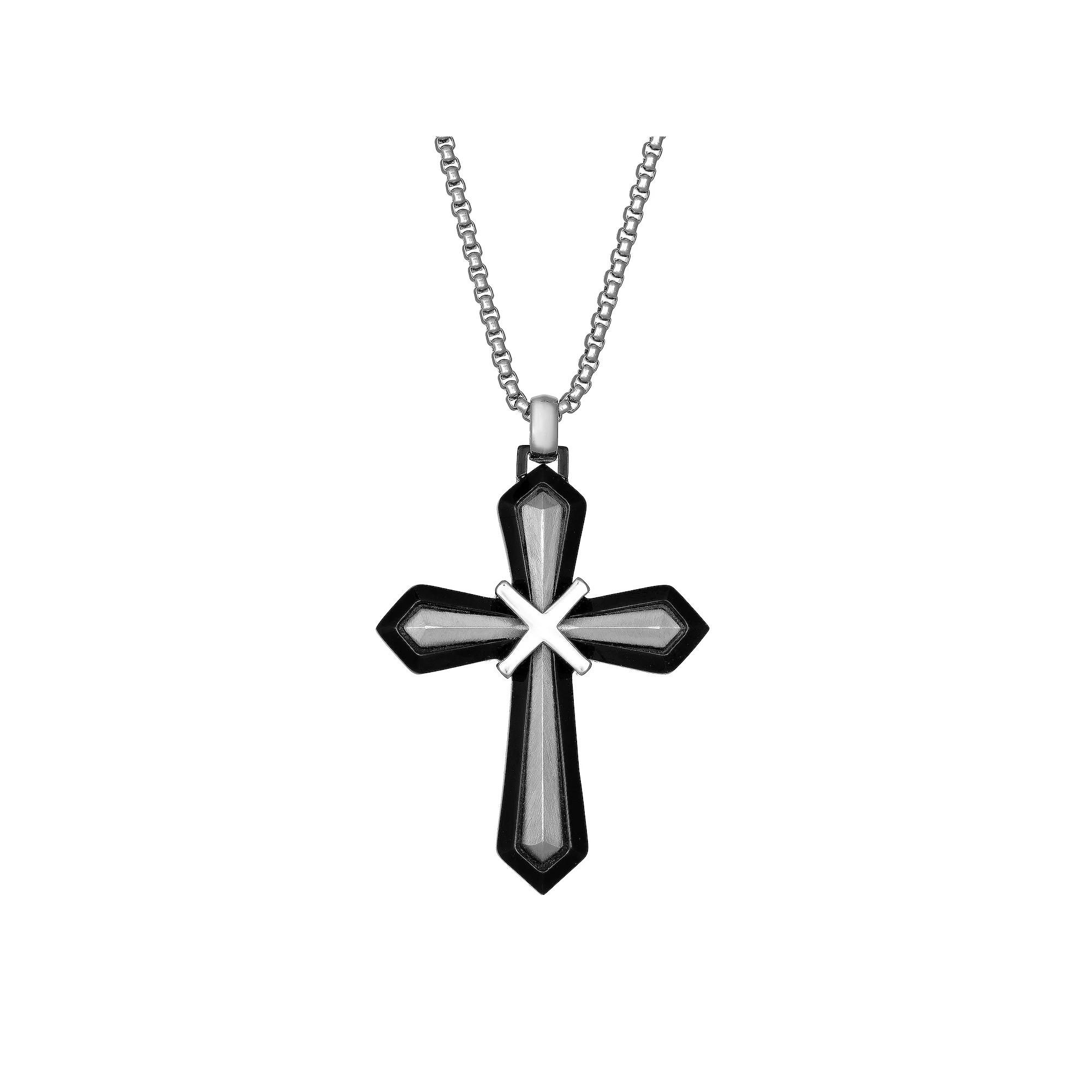 Men's LYNX Two Tone Stainless Steel Cross Pendant Necklace, Size: 24" Product Image