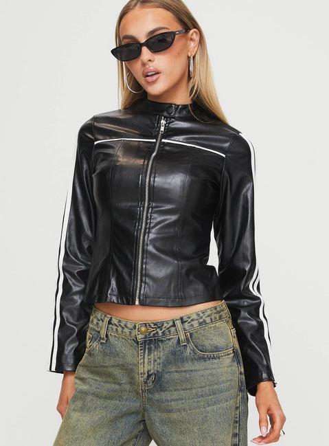 Lowgan Faux Leather Jacket Black Product Image
