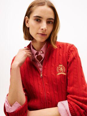 Crest Logo Cable Knit Zip Cardigan Product Image