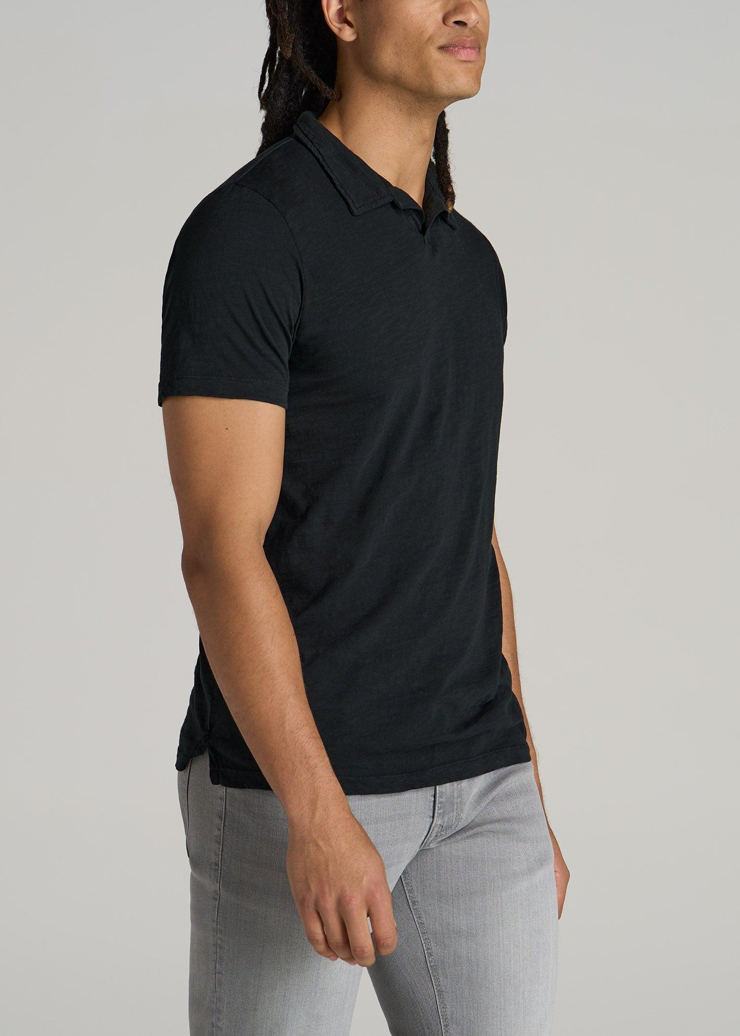 Slub Polo Shirt for Tall Men in Black Male Product Image