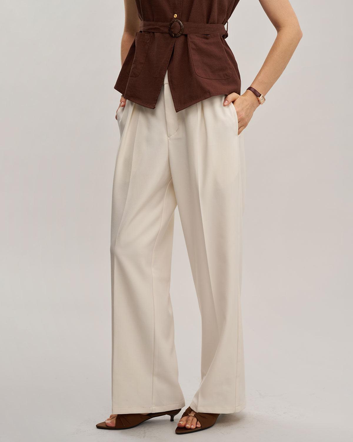 Apricot Elastic Waist Straight Pants Product Image