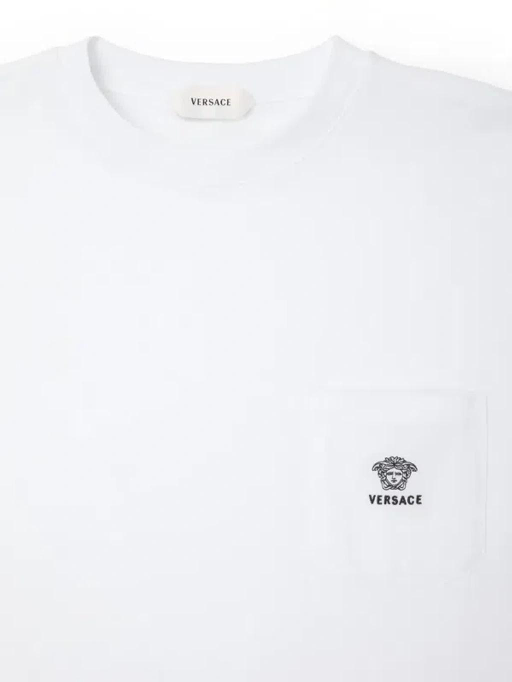VERSACE Embroidered Cotton-jersey T-shirt In White Product Image