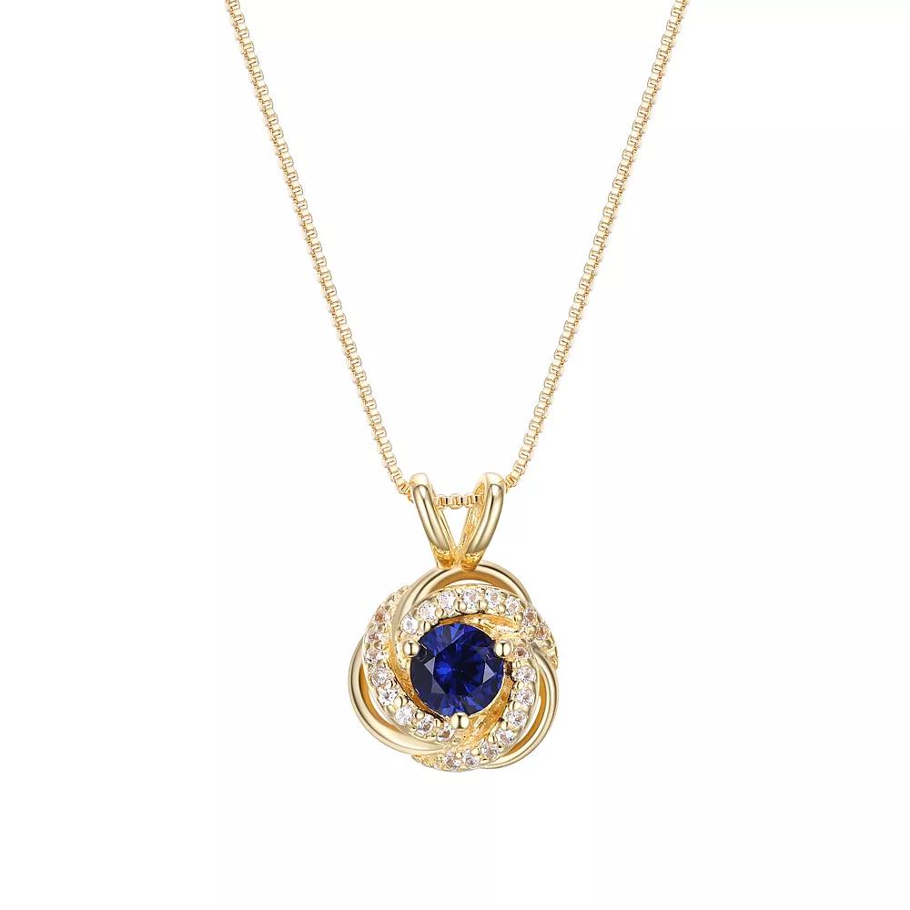Tokens of Love Sterling Silver Lab-Created Blue Sapphire Birthstone Love Knot Pendant Necklace, Women's, Size: 18", 18k Gold Plated Product Image