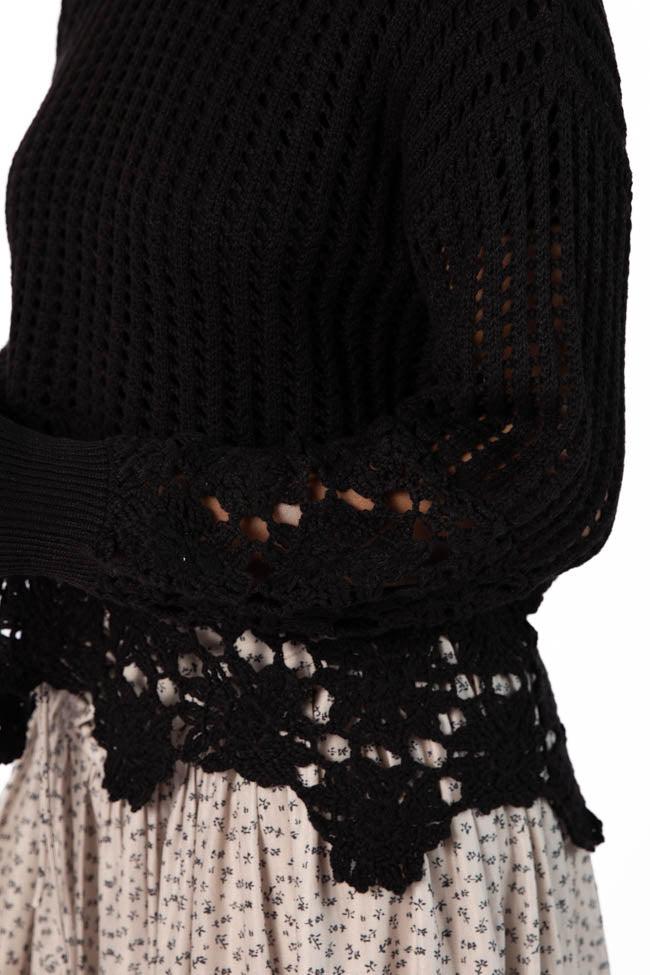A Little Dramatic Black Flower Trim Crochet Sweater FINAL SALE Product Image