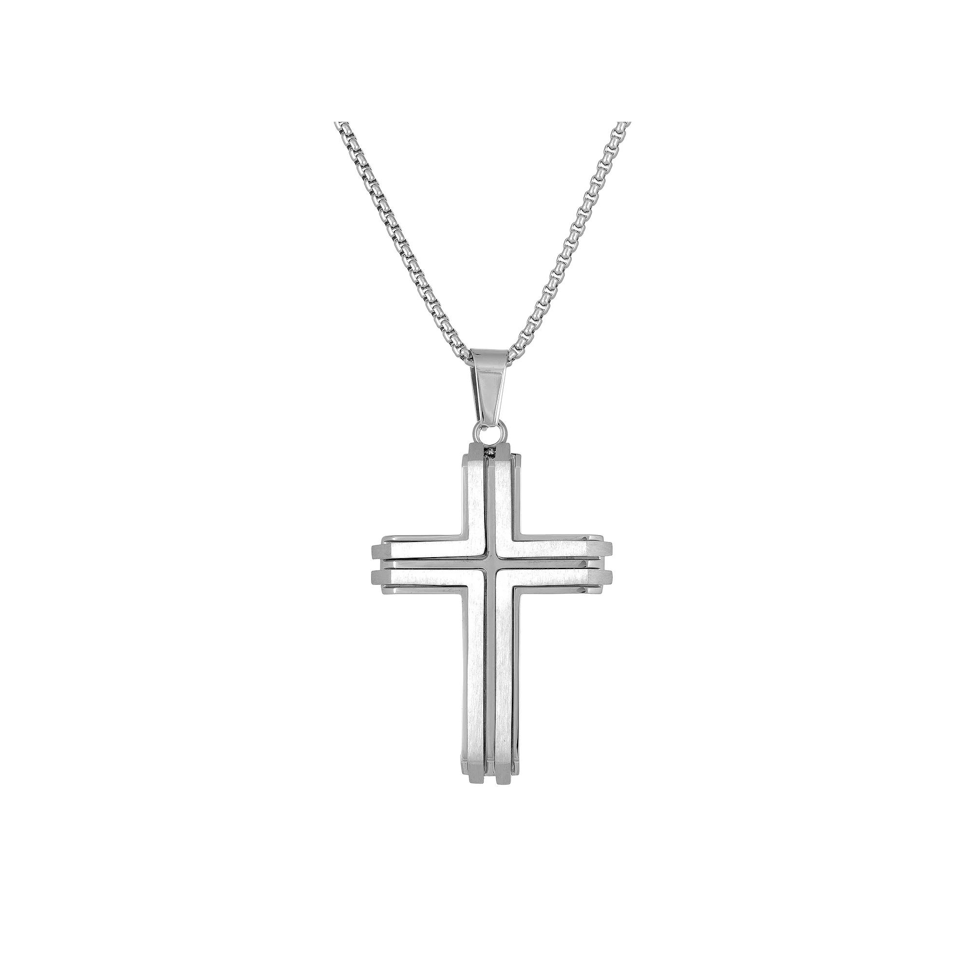 Men's LYNX Stainless Steel Cross Pendant, Size: 24" Product Image